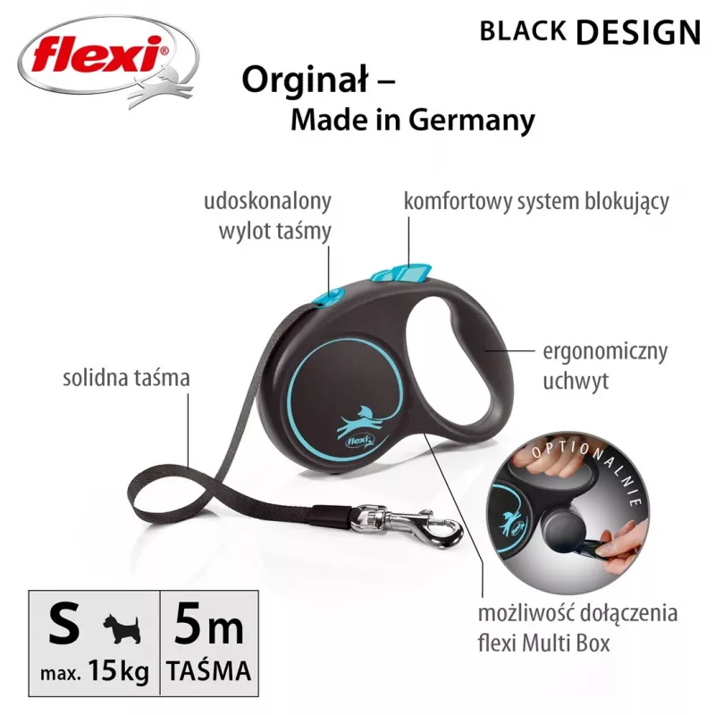 Flexi automatinis pavadėlis Juoda Design S 5 m, mėlynas