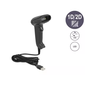 Rankinis brūkšninių kodų skaitytuvas DeLOCK USB 1D 2D, vokiečių kalbos versija