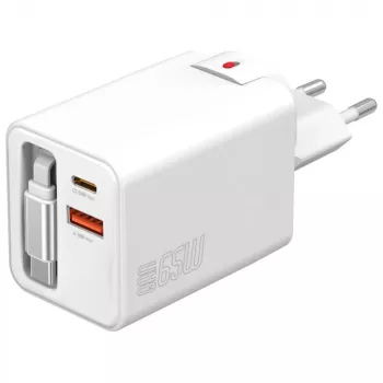 Vidinis USB-C/USB-A greitasis įkroviklis 4smarts 541065 — Universalus AC 100–240 V, maks. 20 V, 0,7 m laidas, baltas