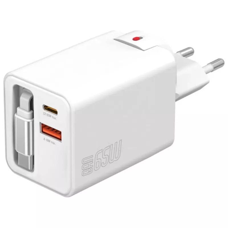 Vidinis USB-C/USB-A greitasis įkroviklis 4smarts 541065 — Universalus AC 100–240 V, maks. 20 V, 0,7 m laidas, baltas
