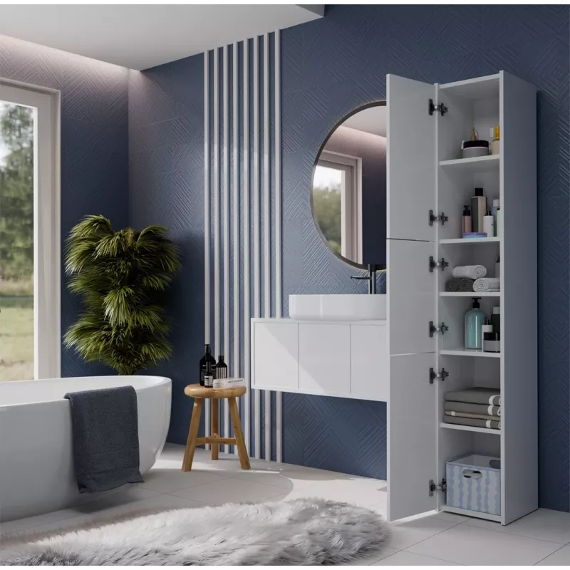 Vonios spintelė top e shop S33 BIEL — laisvai pastatoma, balta, 6 lentynos, 300×300×1700 mm