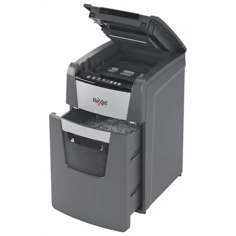 Rexel Optimum AutoFeed+ 130X popieriaus smulkintuvas Kryžminis smulkinimas 55 dB 22 cm Juoda, Sidabrinė