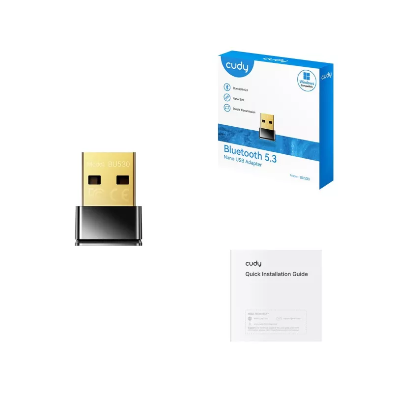 Bluetooth adapter Cudy BU530 USB Type-A, Juoda, Bluetooth output, Windows 8.1 support