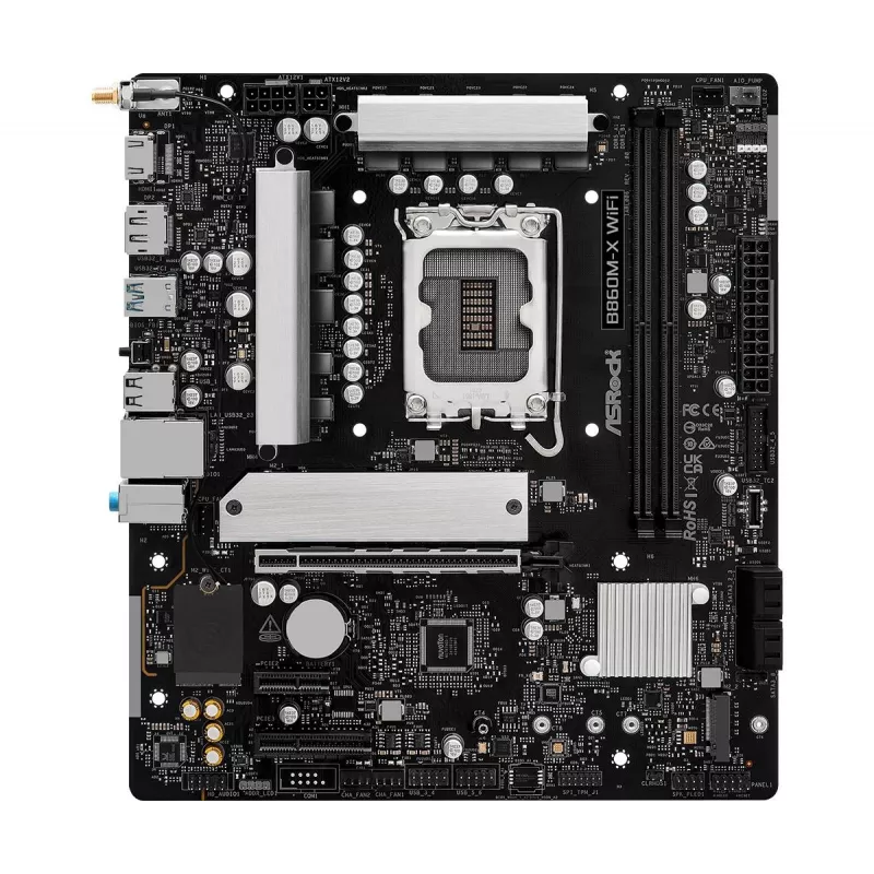 Motininė plokštė ASRock B860M-X WiFi — Intel B860, LGA 1851, micro ATX, DDR5, 2x DIMM, 4x M.2, 2.5Gb LAN, Wi‑Fi 6E, Bluetooth 5.3