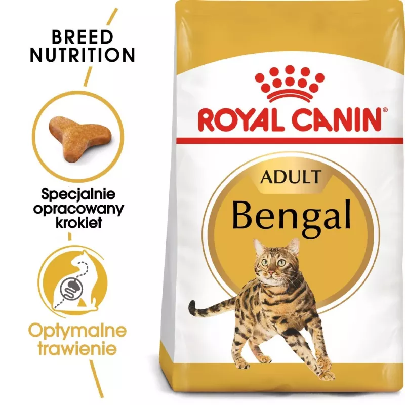 Sausas kačių ėdalas Royal Canin Bengal Adult 2 kg — paukštiena, 40 % baltymų, 18 % riebalų, virškinimo ir odos priežiūra