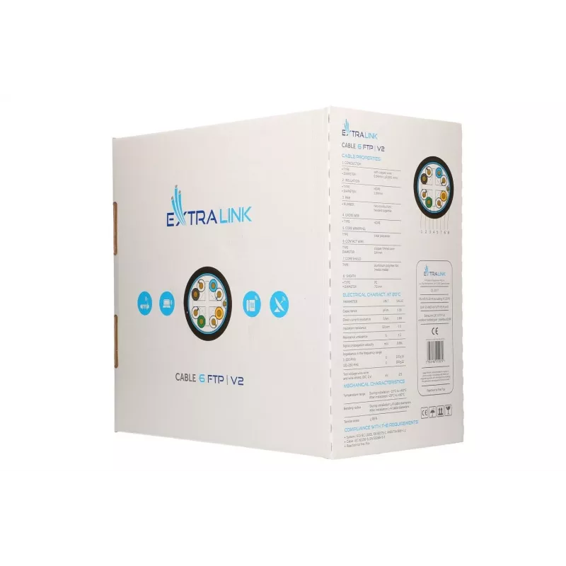 Tinklo kabelis Extralink vytos poros CAT6 FTP (F/UTP) V2 lauko 305M juodas