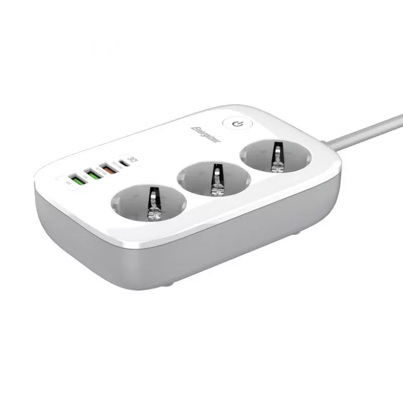 Maitinimo ilgintuvas Energizer EPB2500W02EU — 3 kintamosios srovės lizdai, 2 m laidas, 2500 W, vidaus, baltas