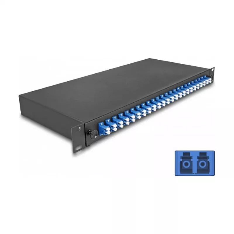 DeLOCK 19 colių optinio pluošto sujungimo dėžutė 24 x LC Duplex OS2 1U juodas metalas
