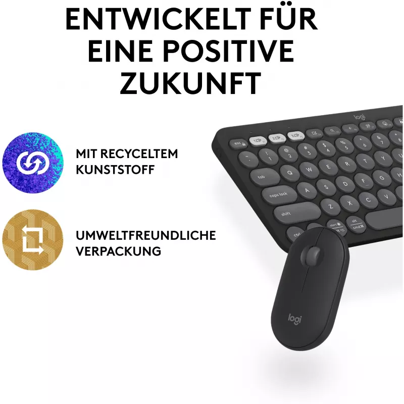 Logitech Pebble 2 Combo belaidė klaviatūra ir pelė QWERTZ vokiška grafito spalva