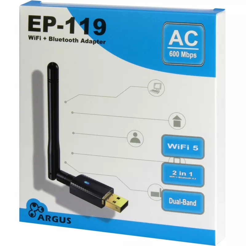 USB Wi‑Fi / Bluetooth adapteris INTER-TECH EP-119, Wi‑Fi 5 (802.11ac) dviejų dažnių 600 Mbit/s