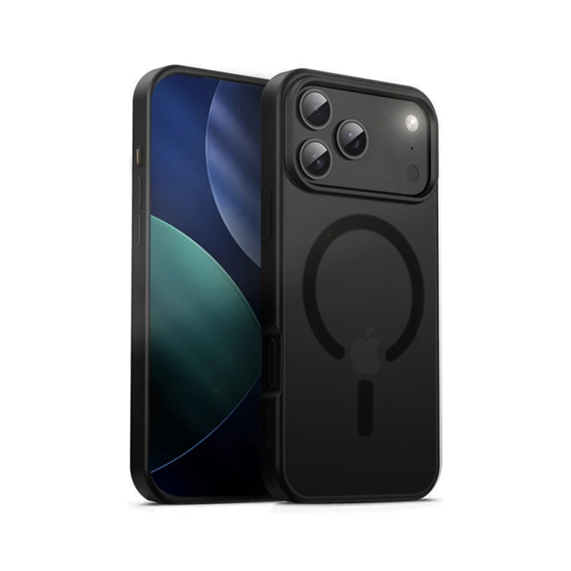 Crong Hybrid Frost MAG dėklas su MagSafe iPhone 17 Pro Max šerkšno juodos spalvos