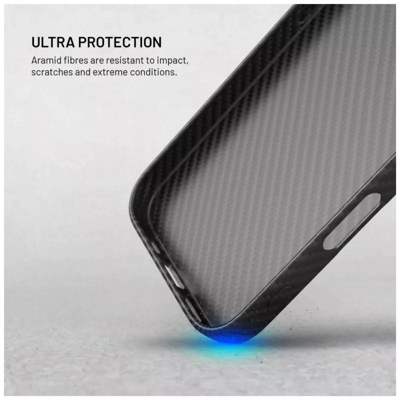 Apsauginis galinis dangtelis FIXED, skirtas Apple iPhone 17 Pro Max — aramidiniai pluoštai, juodas