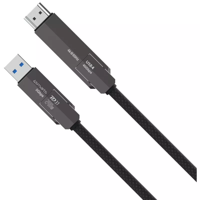 USB4 HDMI kabelis 4smarts ComboCord 240W 1,5 m – USB4 į HDMI, 240W galios tiekimas, 1,5 m ilgis