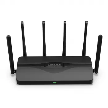 Stalinis maršrutizatorius MERCUSYS MR47BE — Trijų juostų „Wi‑Fi 7“ (2,4/5/6 GHz), 9300 Mbps, 3× RJ‑45, 2,5 GbE, 6 išorinės antenos