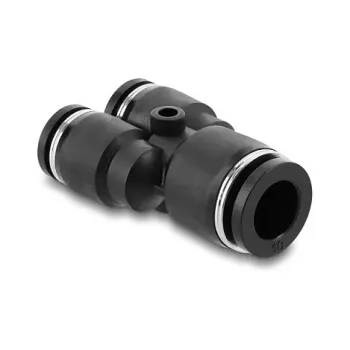 Pneumatinis Y-sujungiklis DELOCK 2×8 mm → 1×10 mm su tvirtinimo anga, metalas/plastikas, 44 mm