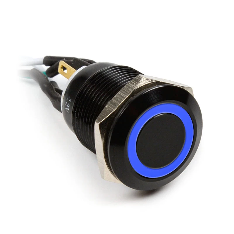 Vandalams atsparus mygtukas Impactics 19 mm, IP65, mėlynas LED, juodas