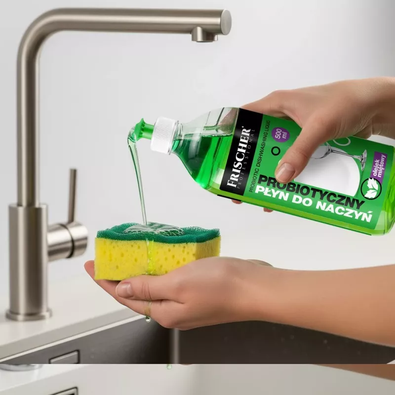 Indų plovimo skystis FRISCHER 500 ml — koncentruotas virtuvės ploviklis rankiniam indų plovimui