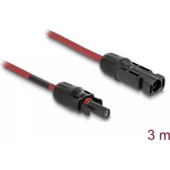 Laidas DELOCK 90971 saulės kolektorių priedas, 3 m, 4 mm² gyslos, DL4 kištukas–lizdas, 1000 V DC, raudona/juoda