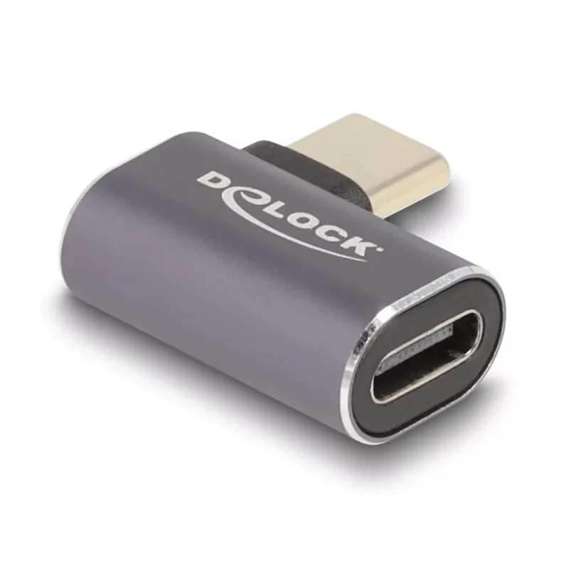 DeLOCK USB adapteris, 40 Gbps, USB Type-C, PD 3.0, 100 W, kištukas į lizdą, kairinis/dešininis kampinis, 8K, 60 Hz, metalinis
