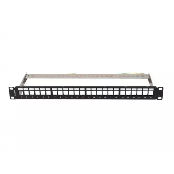 Tuščia pataisų skydelė 24 prievadai 1U 19 colių FTP keystone moduliams juoda
