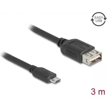 USB 2.0 laidas DELOCK 81520 — Micro‑USB B į USB A, 3 m, juodas