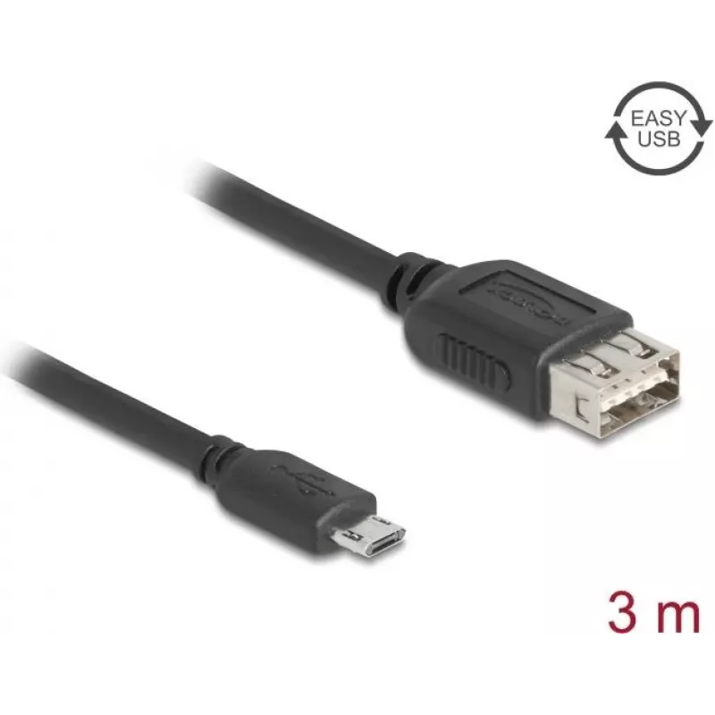 USB 2.0 laidas DELOCK 81520 — Micro‑USB B į USB A, 3 m, juodas