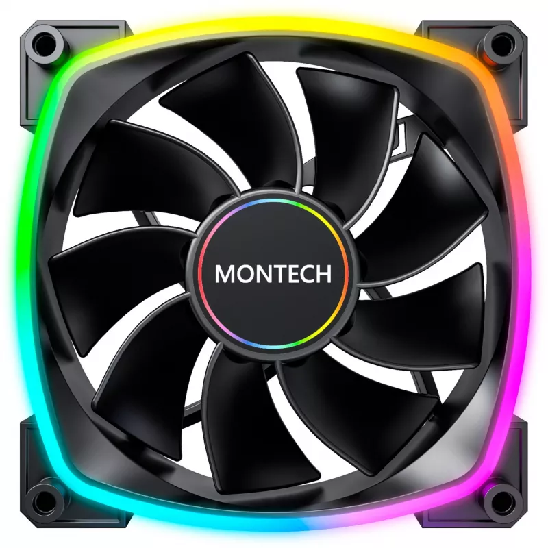MONTECH RX140 PWM 140mm ARGB atvirkštinių menčių korpuso ventiliatorius - juodas