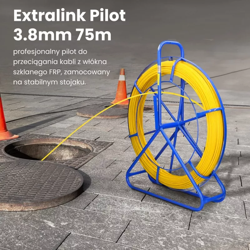 Extralink Rodder 3.8mm 75m | Kabelio traukimo strypas | Stiklo pluošto FRP, skersmuo 3.8 mm, ilgis 75 m, geltonas