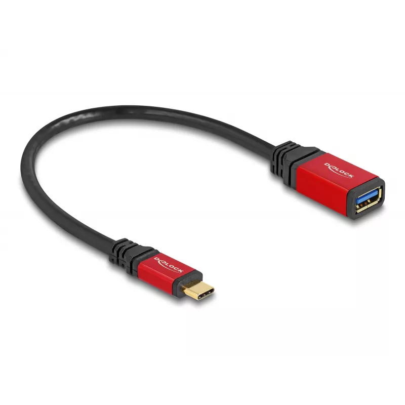 USB adapteris DeLOCK 60172 USB Type-C kištukas į USB Type-A lizdą 10 Gbps 15 cm raudonas metalas