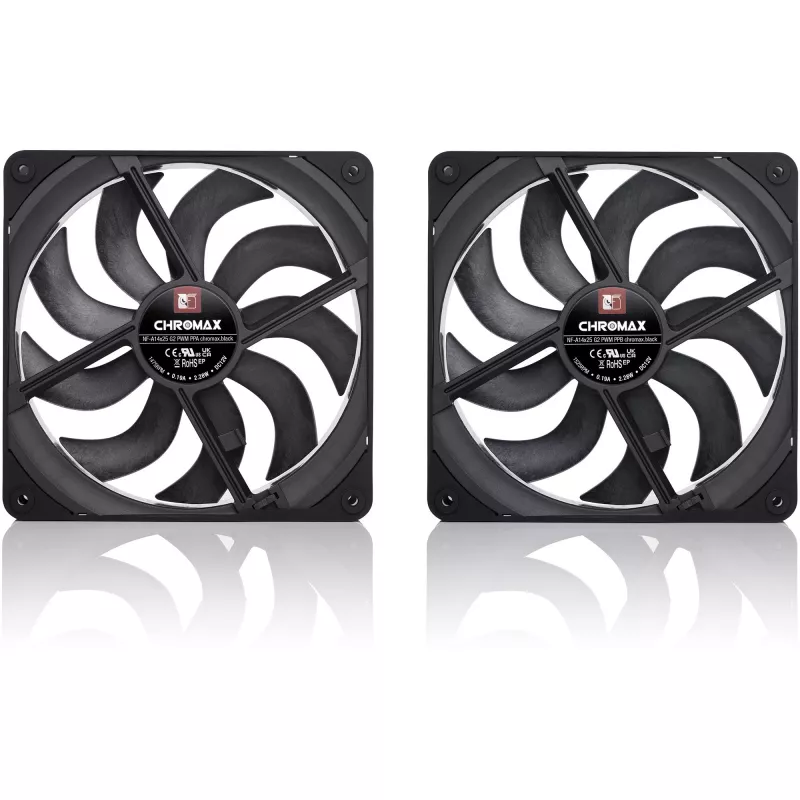 Noctua NF-A14x25 G2 PWM Sx2-PP chromax.Juoda 140mm dvigubas ventiliatorių rinkinys