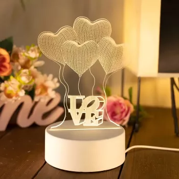 Naktinė lempa Extralink HOME 3D optinė iliuzija Keturios širdys USB naktinė lempa