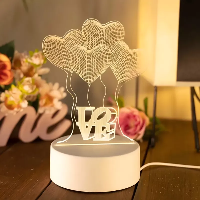 Naktinė lempa Extralink HOME 3D optinė iliuzija Keturios širdys USB naktinė lempa