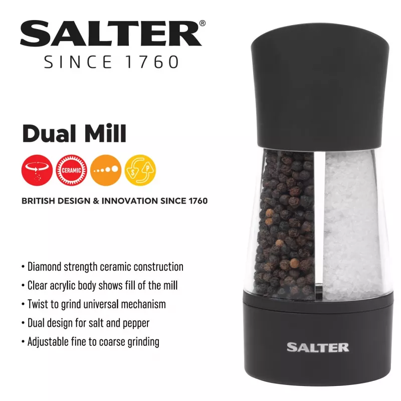 Mechaninė druskos malūnėlė Salter 7612 BKXRAUP, nerūdijantis plienas, reguliuojamas malimas