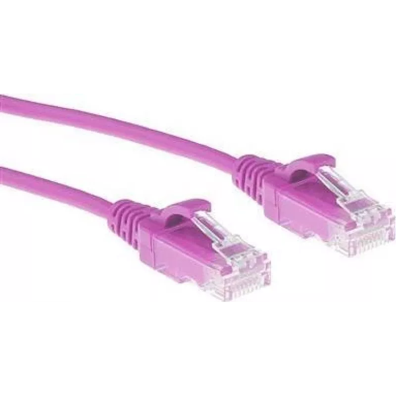 ACT rožinis 2 m LSZH U/UTP CAT6 duomenų centro plonas komutacinis kabelis su apsauginiais RJ45 jungtimis