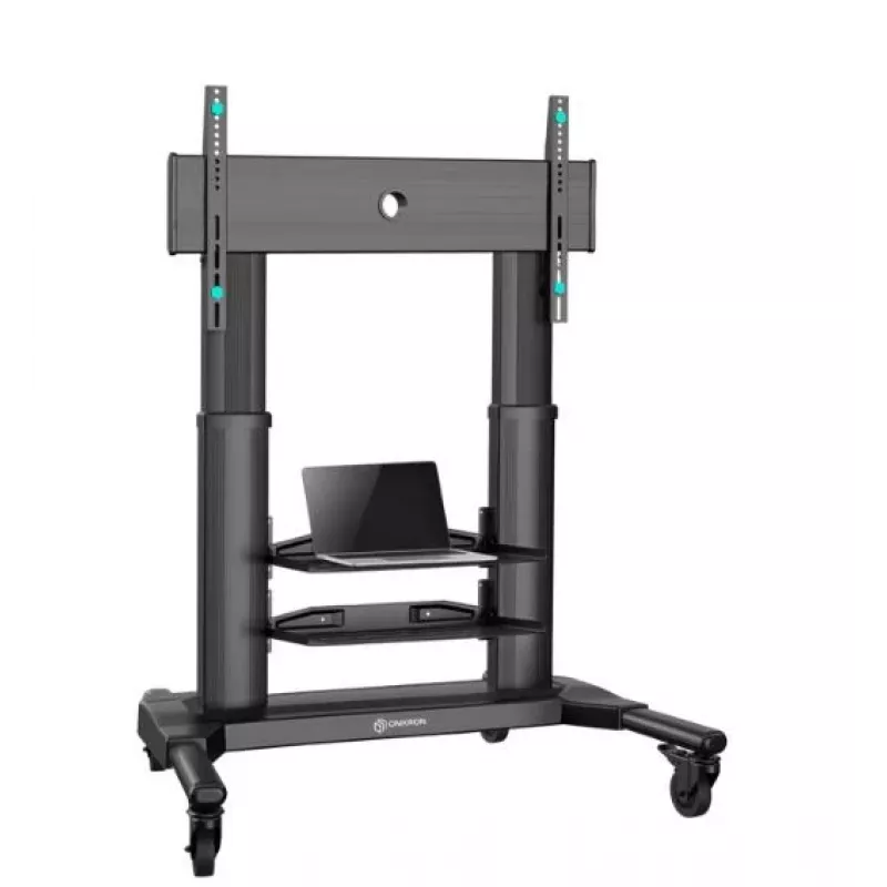 Mobilus televizoriaus stovas ONKRON TS2771-B 40–80 colių televizoriams, juodas, ratukinis grindų stovas