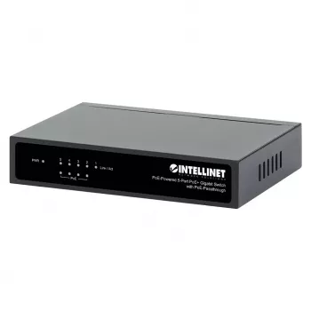 Gigabitinis 5xPoE pralaidumo komutatorius, maitinamas per PoE arba kintamąją srovę, 68 W
