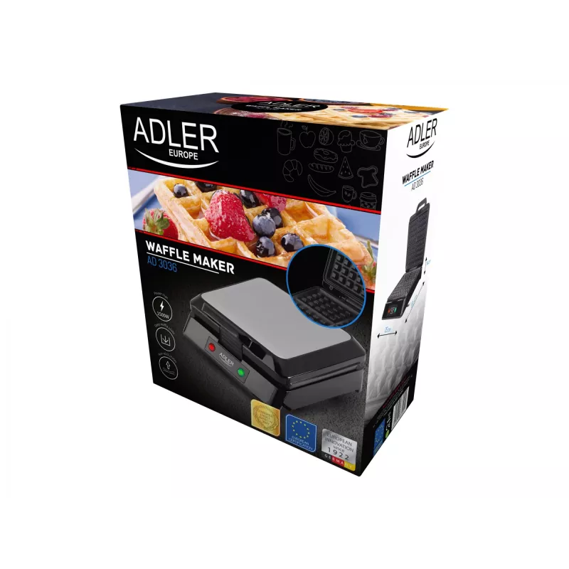 Adler AD 3036 vaflių keptuvė 4 vafliai(-ių) juoda, pilka 1500 W