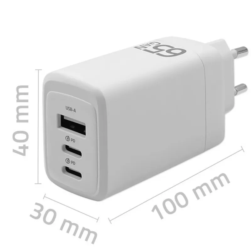 GaN įkroviklis QOLTEC 51822 65W 2×USB A 2×USB‑C