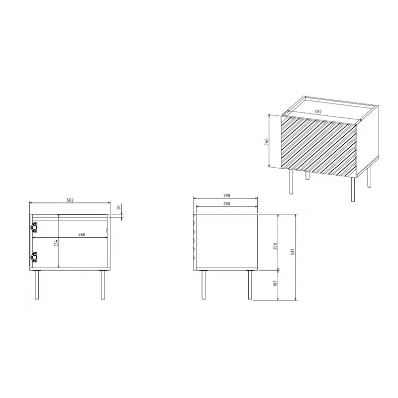 Naktinių stalelių rinkinys cama meble ONDA 2 vnt. 50×40×H54 cm, žalias, MDF/medžio drožlių plokštė, 16 mm rėmas