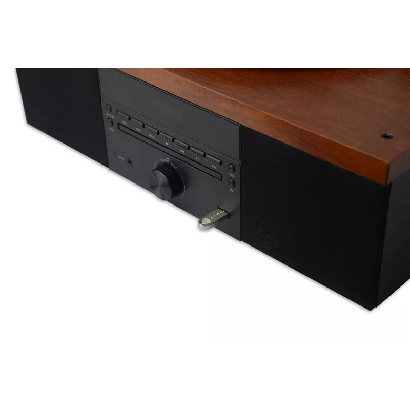 Patefonas AKAI ATT-14BT su Bluetooth, diržine pavara, įmontuotu fono stiprintuvu, USB išvestimi
