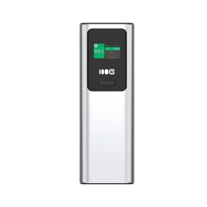 Nešiojama baterija Green Cell PBGC25UD, 25200 mAh, Li‑Ion, 140 W bendra galia, 2× USB‑C + 1× USB‑A, OLED ekranas, aliuminis korpusas