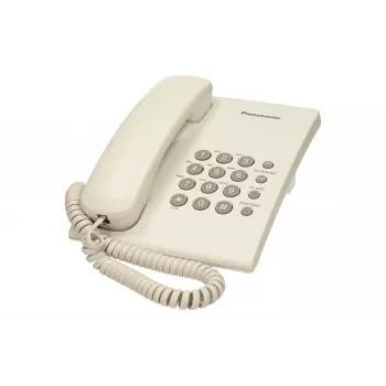 Analoginis telefonas Panasonic KX-TS500PDW — 16 mygtukų, baltas, stalinis/sieninis montavimas, 100 įrašų telefonų knyga
