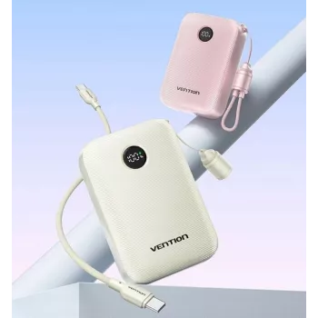 Išorinė baterija Vention 20000mAh 22.5W — 2× USB‑C, 1× USB‑A, smėlinė