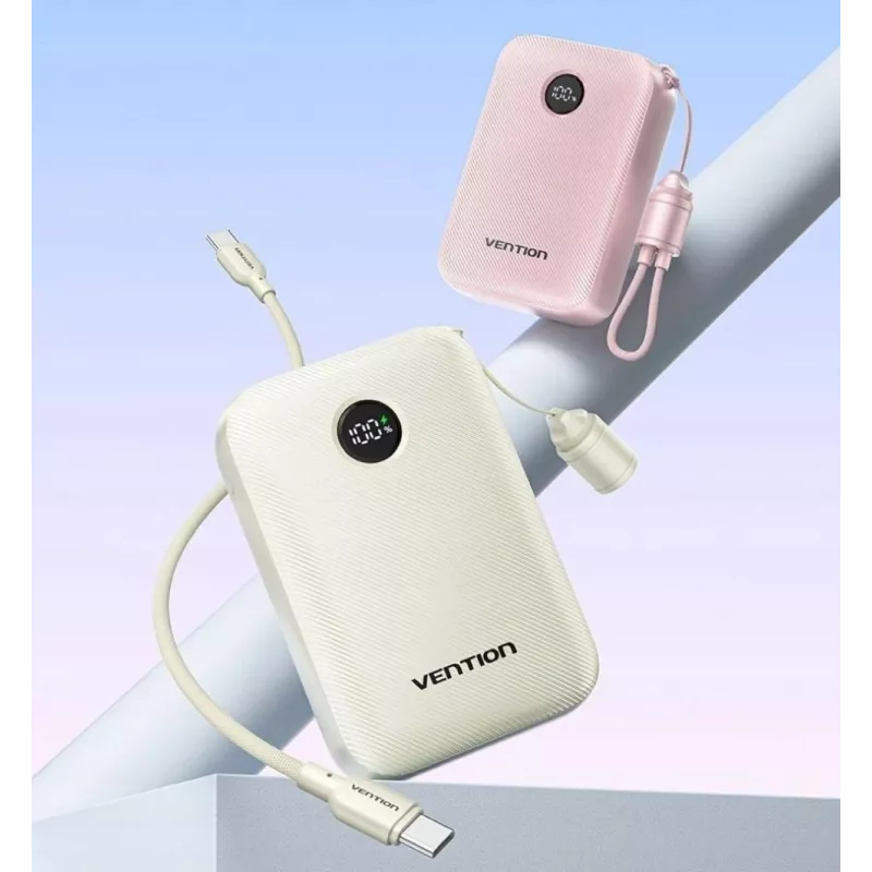 Išorinė baterija Vention 20000mAh 22.5W — 2× USB‑C, 1× USB‑A, smėlinė