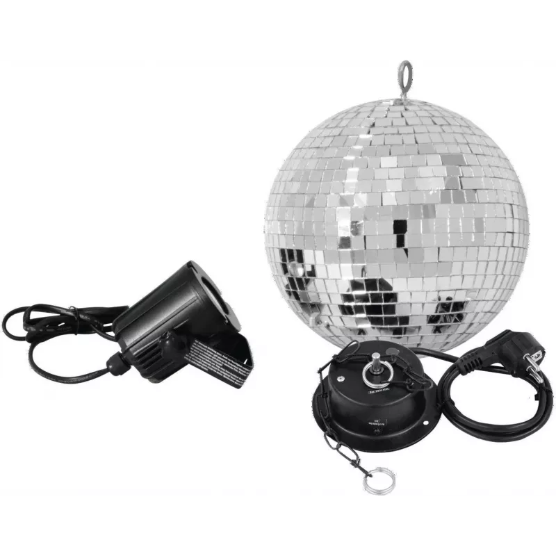 Veidrodinio rutulio rinkinys EUROLITE LED Spot 200 mm — veidrodinis rutulys su LED prožektoriumi