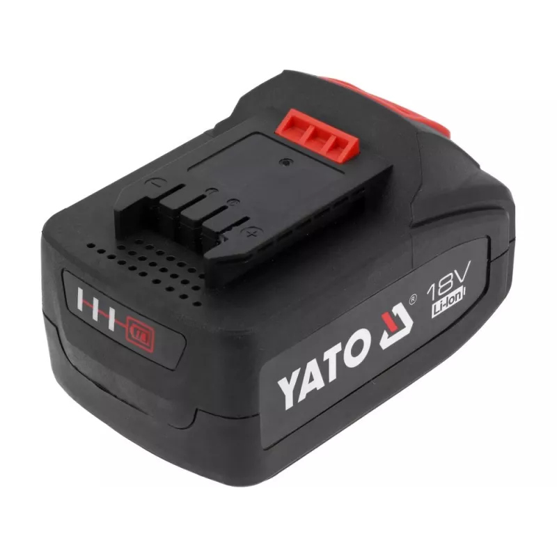 Baterija belaidžiams įrankiams YATO YT-828463 — Li-Ion 18V 4Ah, raudona, įkrovos indikatorius