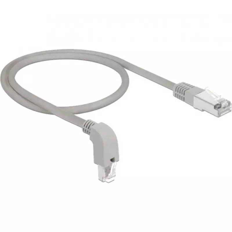 DeLOCK - komutacinis kabelis - RJ-45 (M) nach Downward angled to RJ-45 (M) - 50cm - S/FTP - CAT 6a - Shielded, Halogen-Free - Pilka (85873)