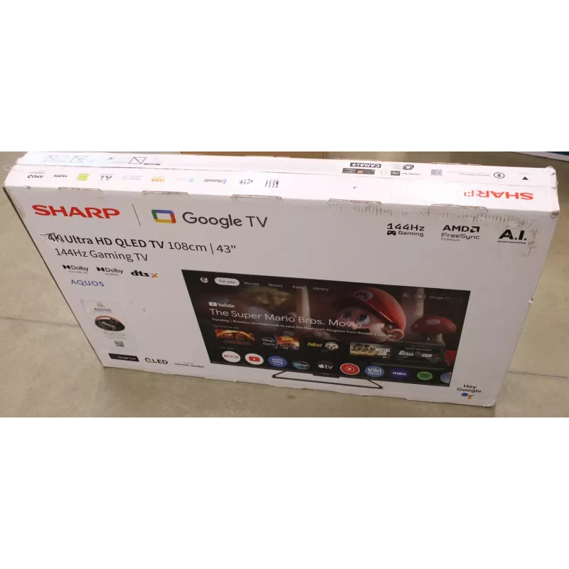 Smart TV Sharp 43HR7265E 43 coliai (108 cm) 4K UHD LED, Google TV, Wi‑Fi, HDMI/USB/RJ45 — Juoda — Pažeista pakuotė