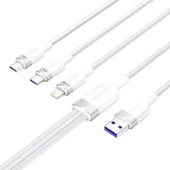 USB 2.0 A į 3-in-1 6A laidas Vention CTRWG 1,5 m baltas