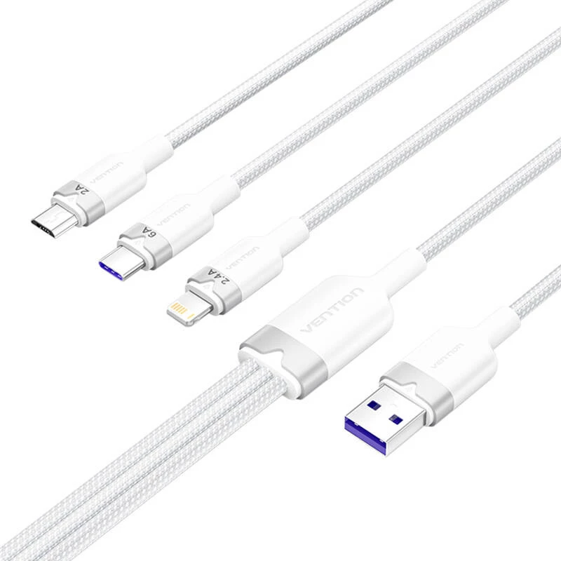 USB 2.0 A į 3-in-1 6A laidas Vention CTRWG 1,5 m baltas
